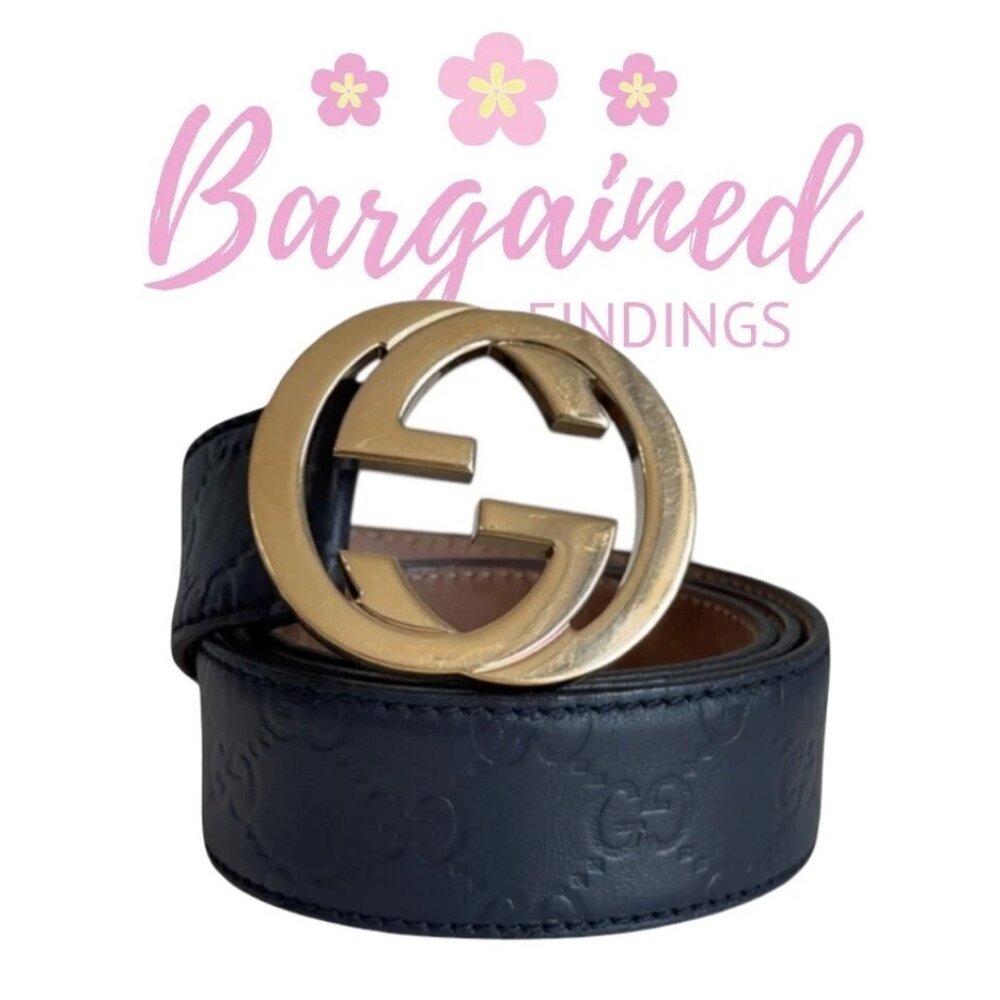 Auth Gucci Dark Blue Guccissima Leather Gold Interlocking G Buckle Belt 85/34